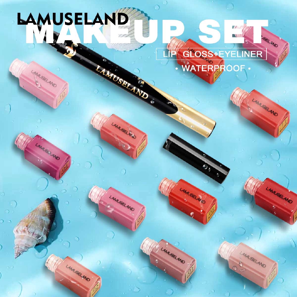 LAMUSELAND Makeup Lip Gloss and Waterproof Black Eyeliner Pen LAS402 Set 12Pcs/Set | BigBuy360 - bigbuy360.vn