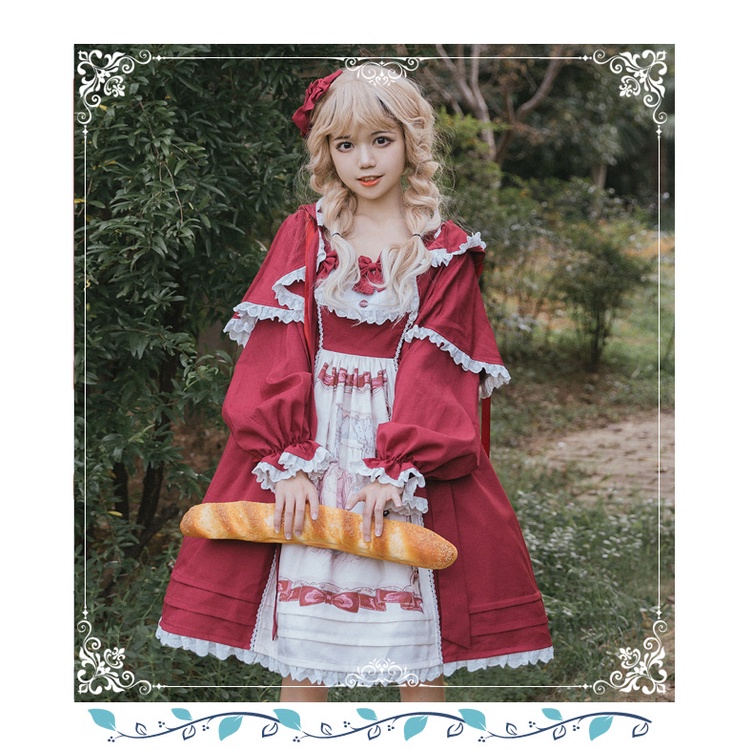 Sét váy lolita JSK + áo choàng khăn choàng nơ đỏ dễ thương