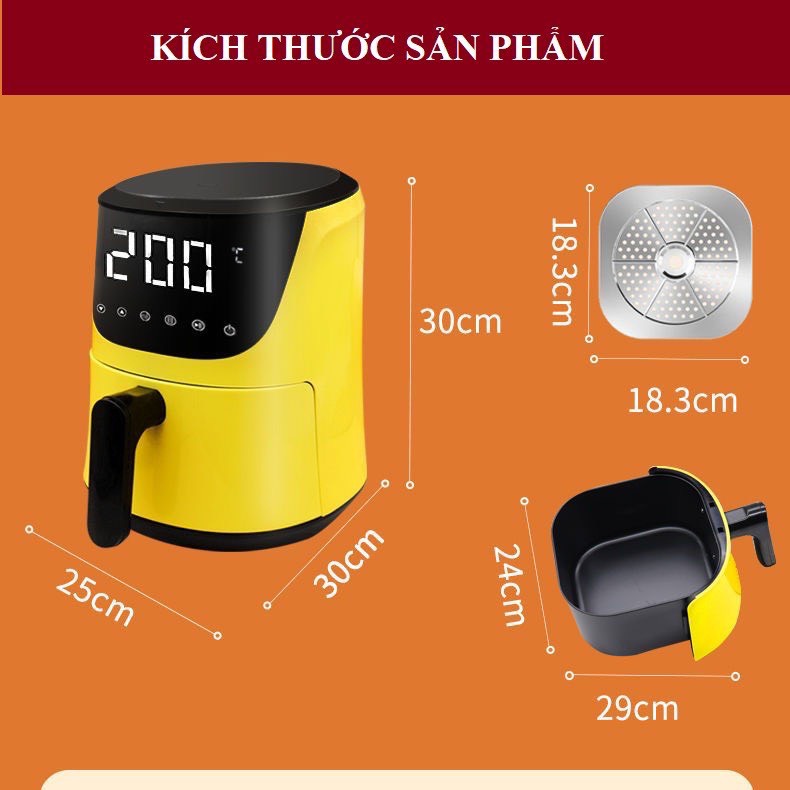 Nồi Chiên Không Dầu Xiaomi - Air Fryer Dung Tích 4L Màu Vàng Công Suất 1200W Chế Biến Được Tất Cả Các Món-Hàng Chính Hãn