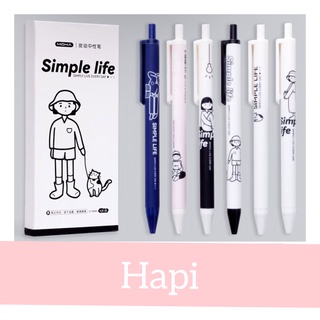 Bút bi bút viết đẹp mực đen ngòi 0.5mm xinh xắn 1 hộp 6 bút cô gái và con mèo