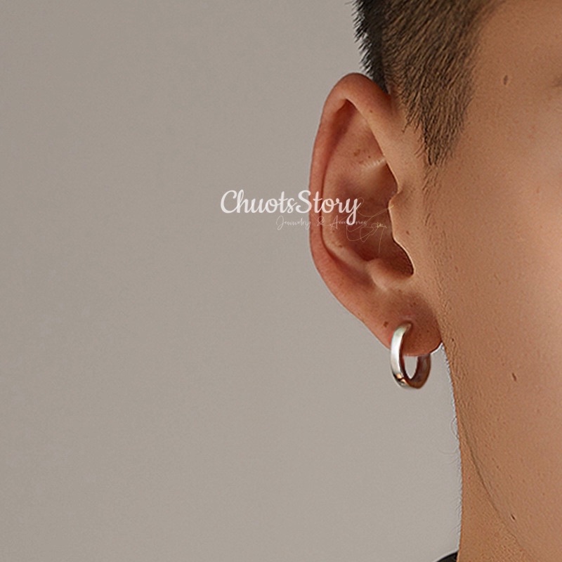 Khuyên tai nam nữ trơn tròn cá tính, bông tai titan thời trang unisex - KTU0018- ChuotsStory