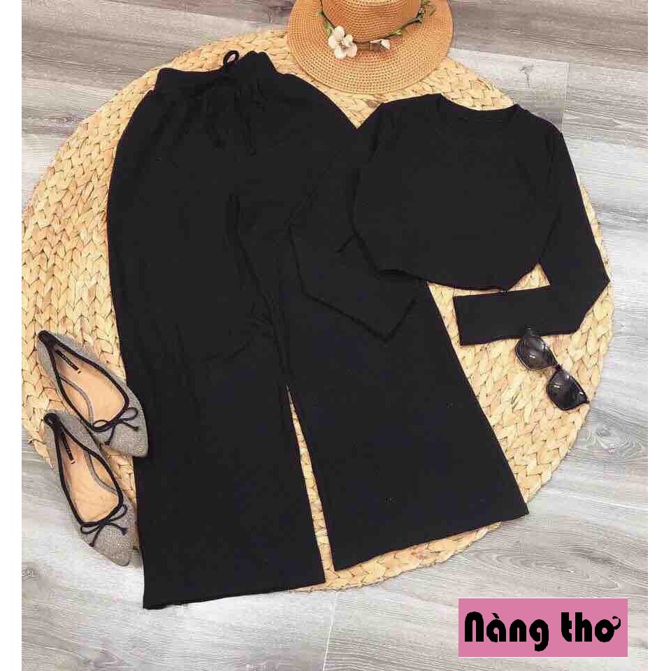 Sét Đồ Bộ Thể Thao Áo Croptop Tay Dài & Quần Ống Rộng - Nàng Thơ's Shop