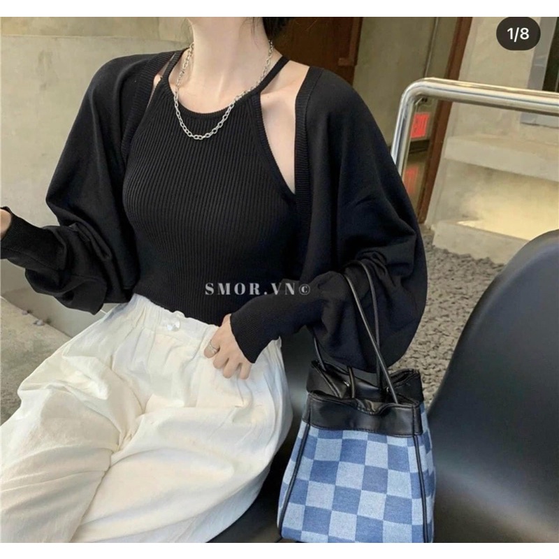 Set yếm trắng đen