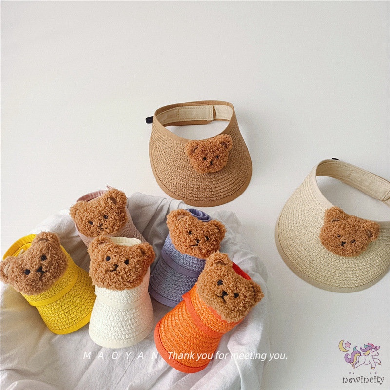 Mũ Cói Hở Chóp Họa Tiết Gấu Hoạt Hình Phong Cách Hàn Quốc Thời Trang Mùa Hè Cho Bé Trai