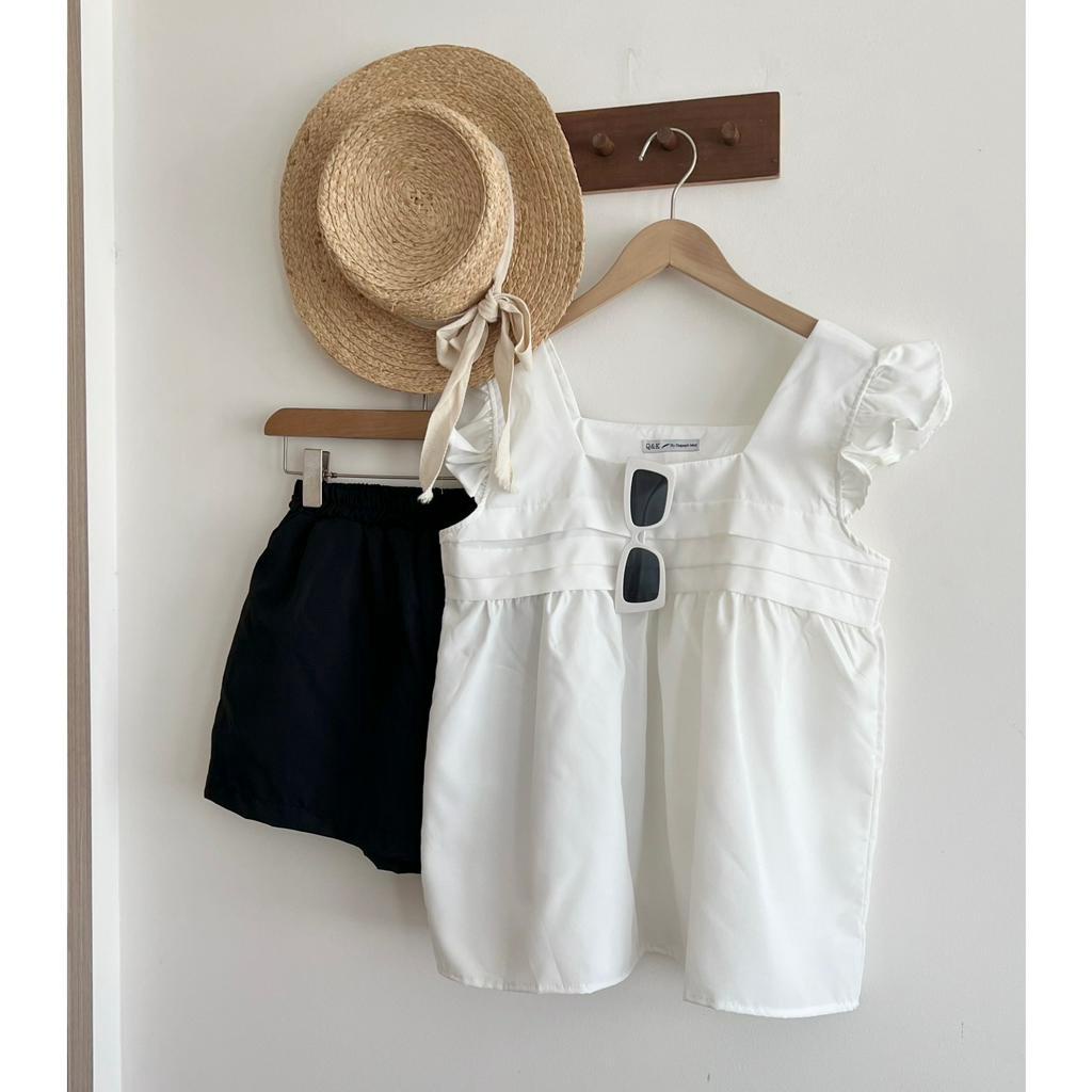 Set 2 món, áo kiểu nữ babydoll viền kèm quần short  xinh 4 màu Hàn Quốc Kozoda S22