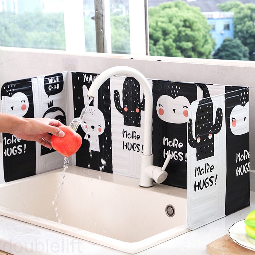 Tấm Chắn Bắn Dầu Bằng Lá Nhôm Họa Tiết Hoạt Hình Có Thể Gập Lại Tiện Dụng Cho Nhà Bếp