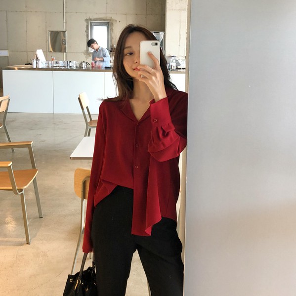 Áo sơ mi tay dài cổ polo màu trơn thời trang cho nữ 29935 | BigBuy360 - bigbuy360.vn
