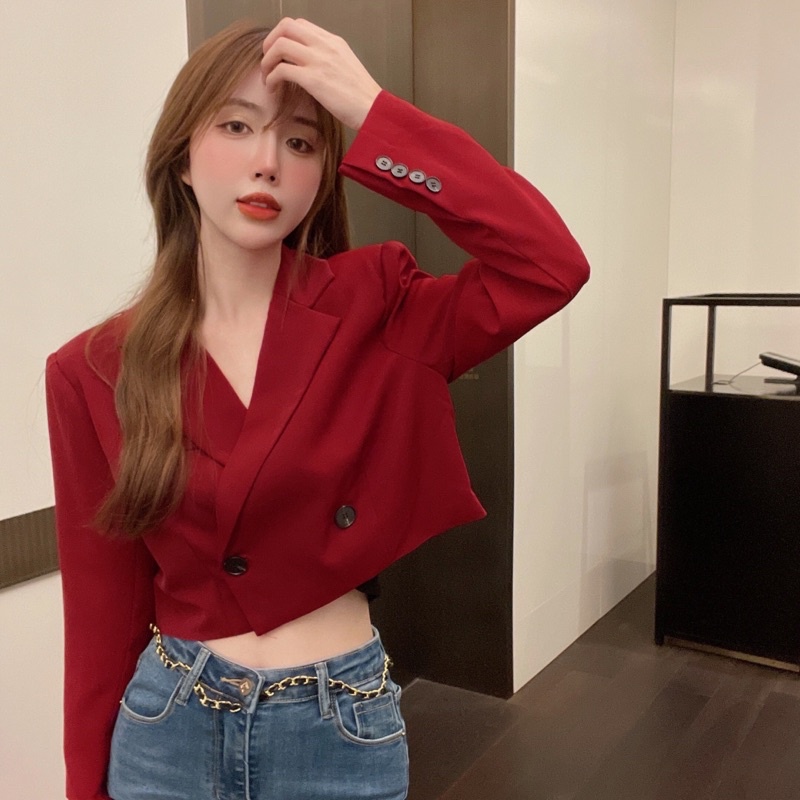 Áo khoác vest croptop dài tay mỏng dáng trendy