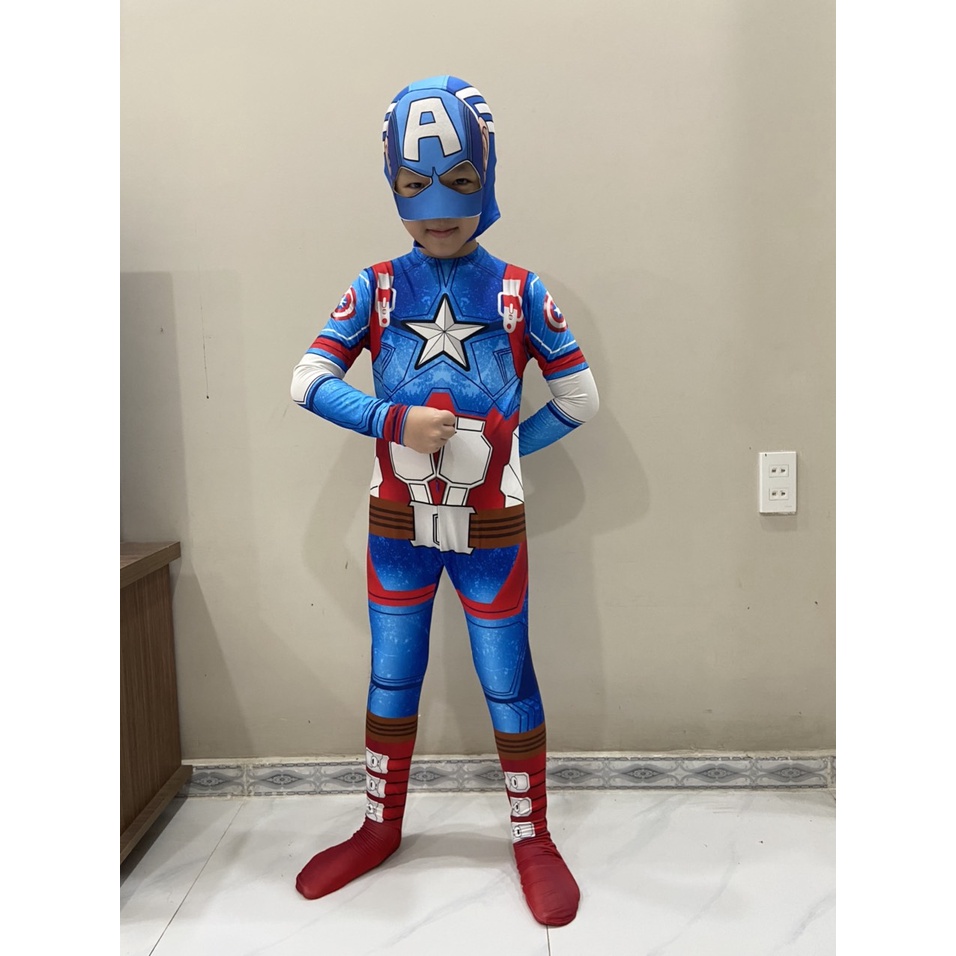 Bộ quần áo hóa trang đội trưởng mỹ dài tay liền thân - Bộ COSPLAY Đội trưởng Mỹ