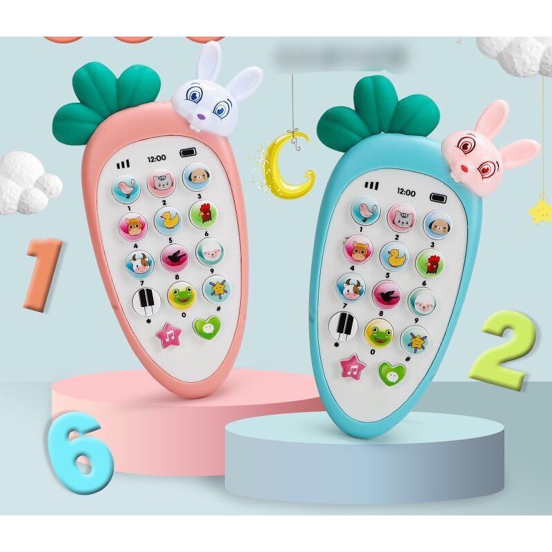 [Sỉ inbox]Điện Thoại Đồ Chơi Hình Cà Rốt Cho bé, có nhạc, dây đeo, chống rơi vỡ