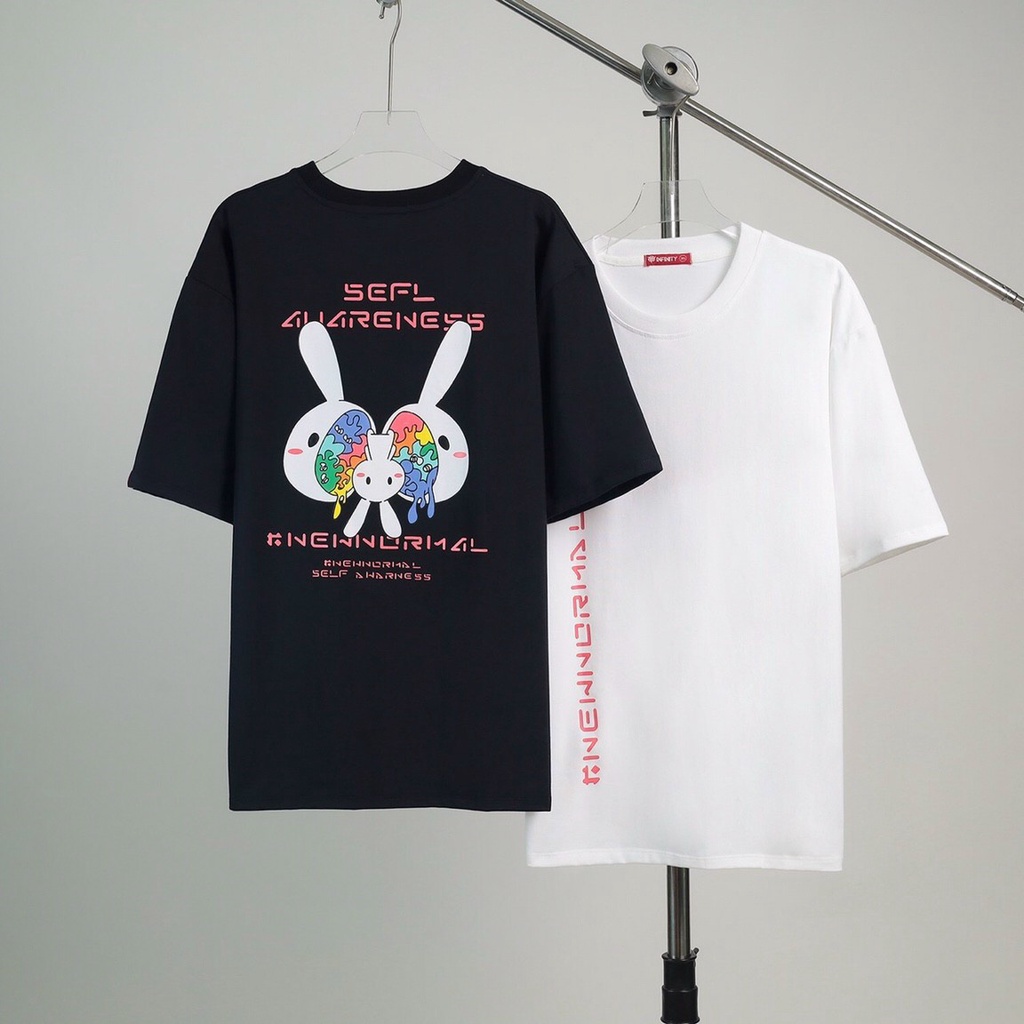 Áo thun phông tay lỡ form rộng unisex nam nữ in thỏ bảy màu 314onthetrending