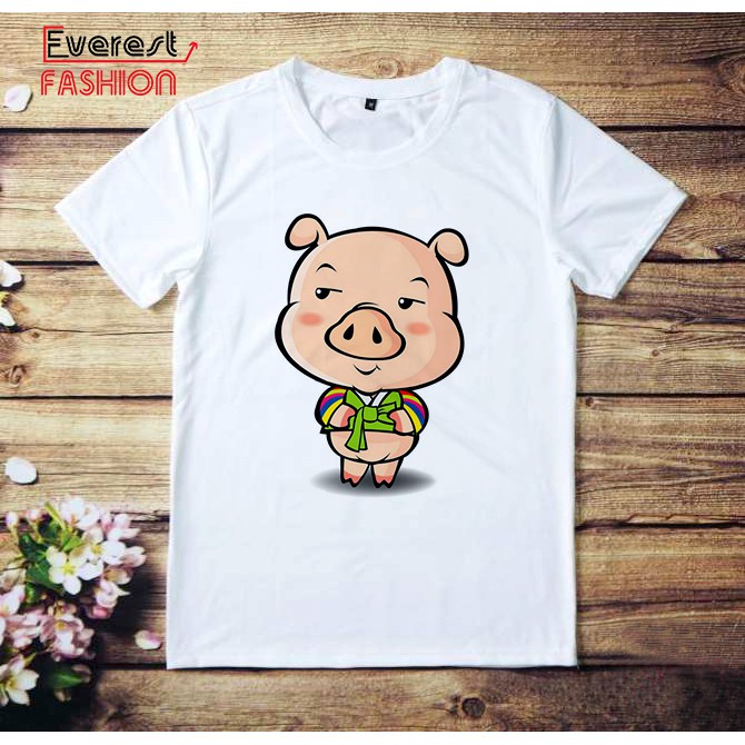 Áo thun In Hình Vẽ Heo Chibi Dễ Thương Áo Phom Xuông Ngắn Tay Cổ Tròn Cho Nam Và Nữ