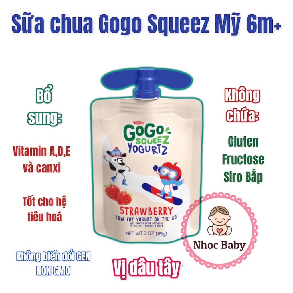 Sữa chua Gogo Squeez Mỹ cho bé từ 6 tháng túi 85g hsd 2024