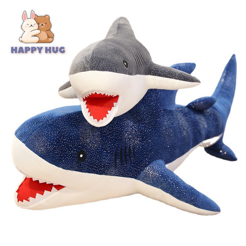 Gấu Bông Cá mập Size 42cm vỏ nhung lấp lánh nhồi gòn cao cấp - Happy Hug