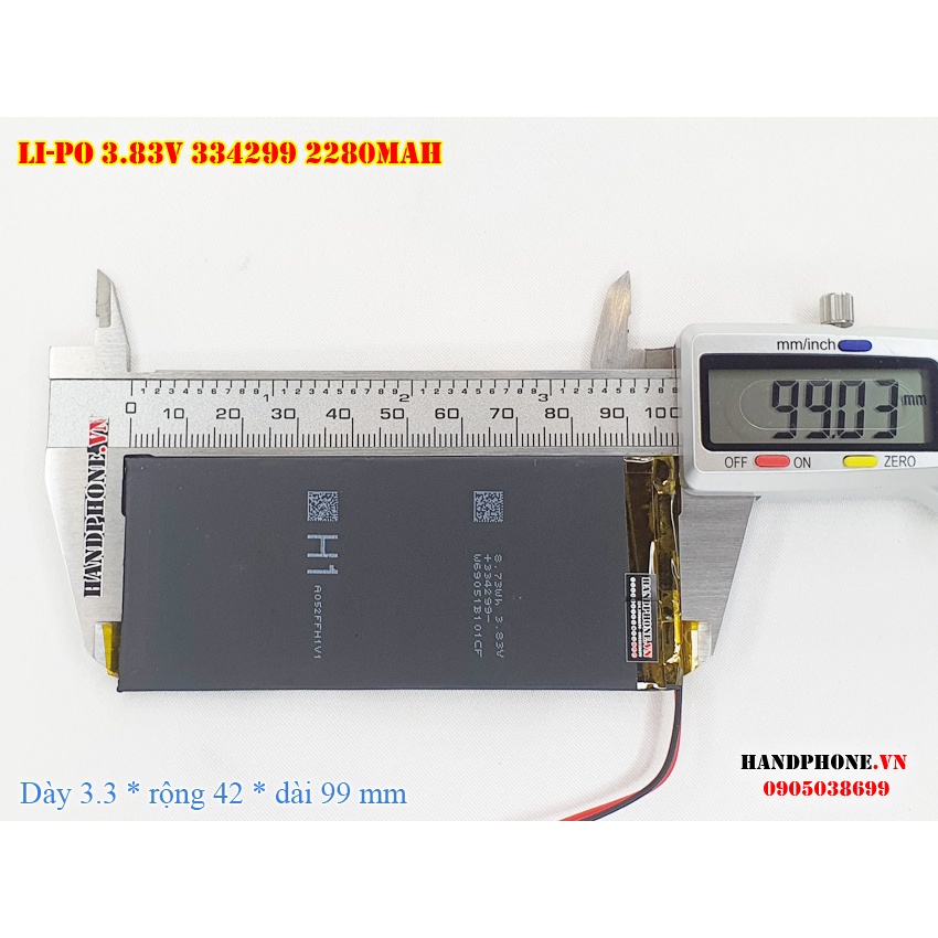 Pin Li-Po 3.83V 2280mAh 334299 (Lithium Polymer) cho Bàn Phím Bluetooth, Điện Thoại, Cửa Vân Tay, Camera Hành Trình