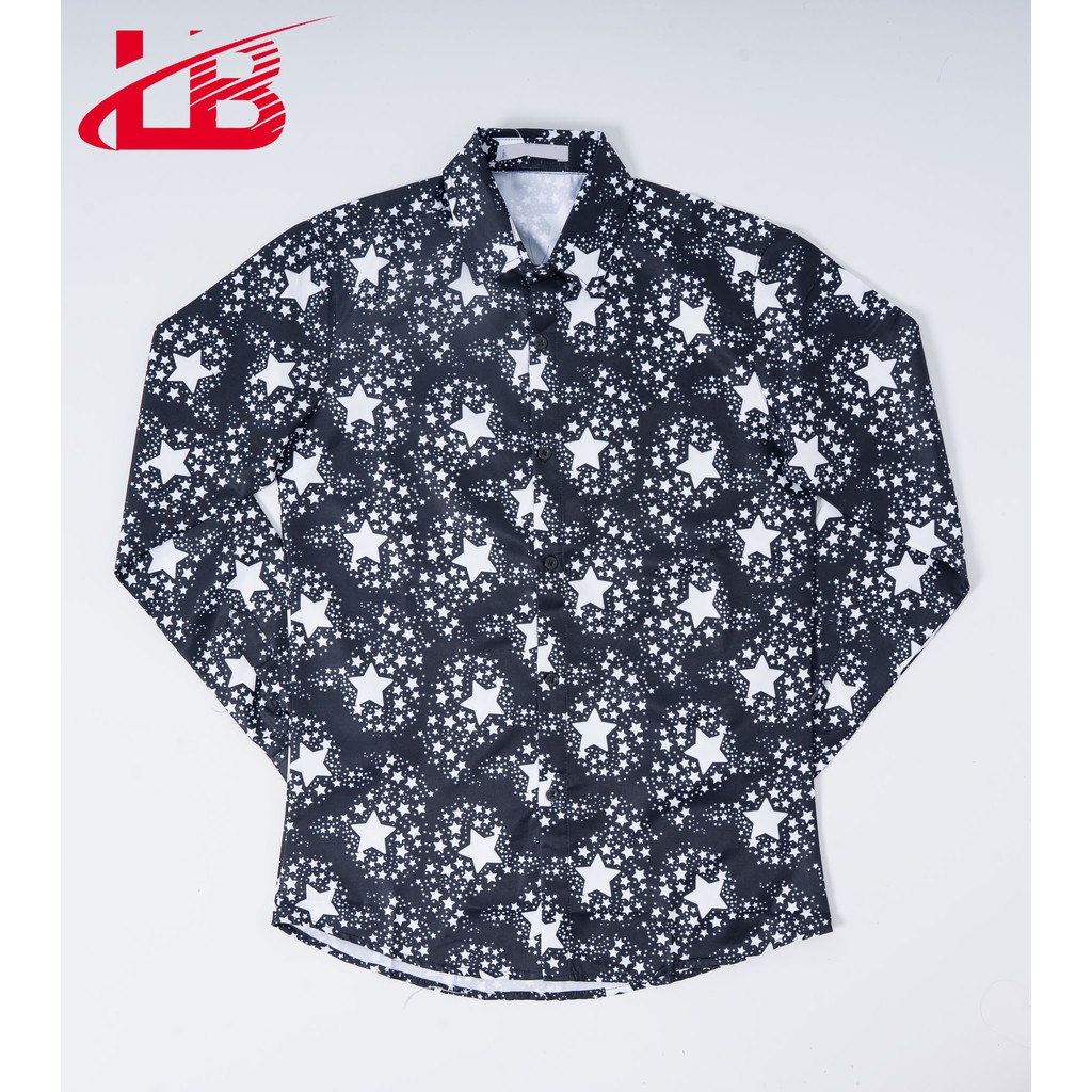 Áo sơ mi nam LB ,chất vải lụa chống nhăn in hình 3D ngôi sao, 2 màu | BigBuy360 - bigbuy360.vn