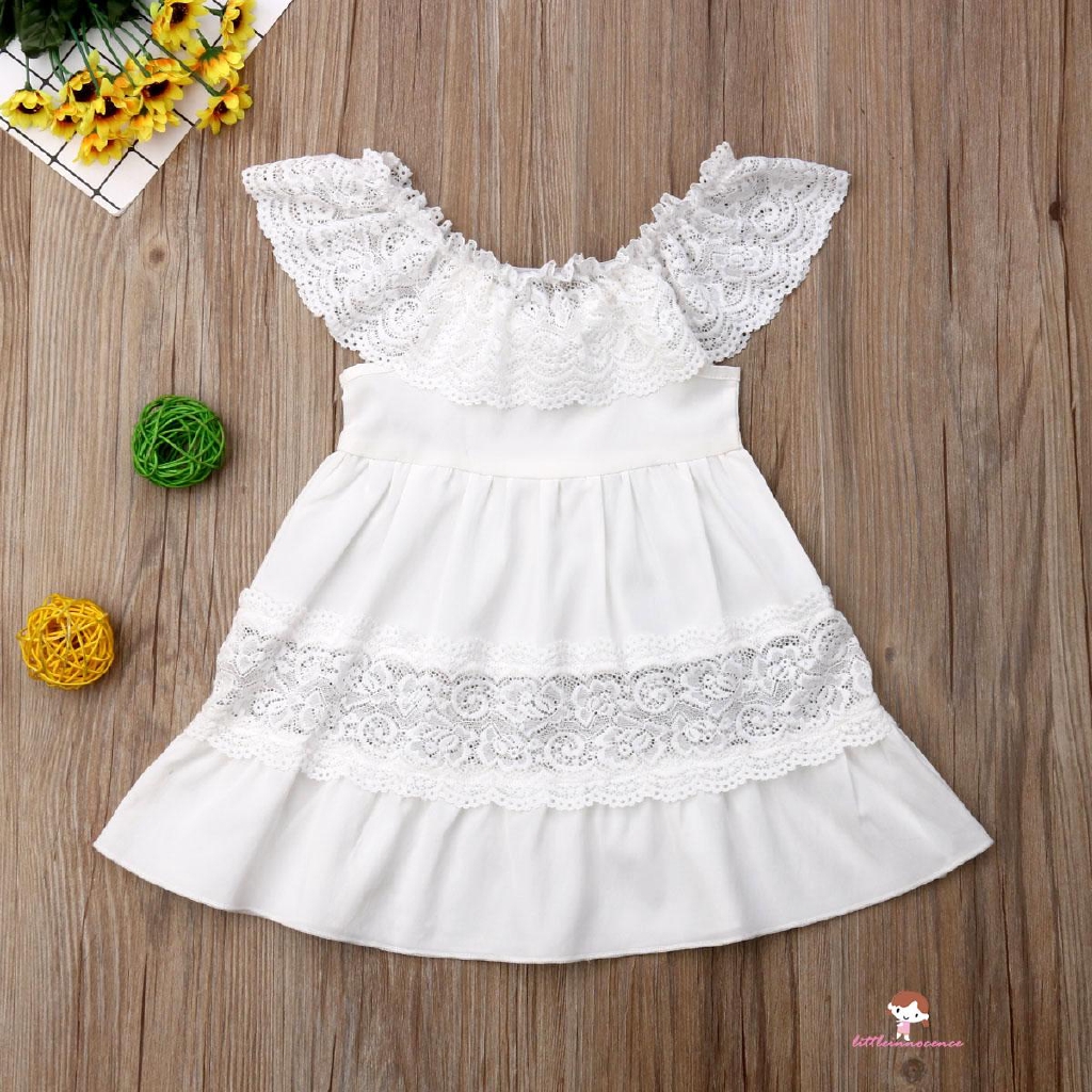 ❤XZQ-1-6Years Summer Toddler Baby Girl Clothes OffShoulder Ruffle Lace Party Dress Sundress