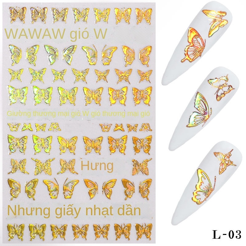 Sticker nail óng ánh kim loại hình bướm xinh