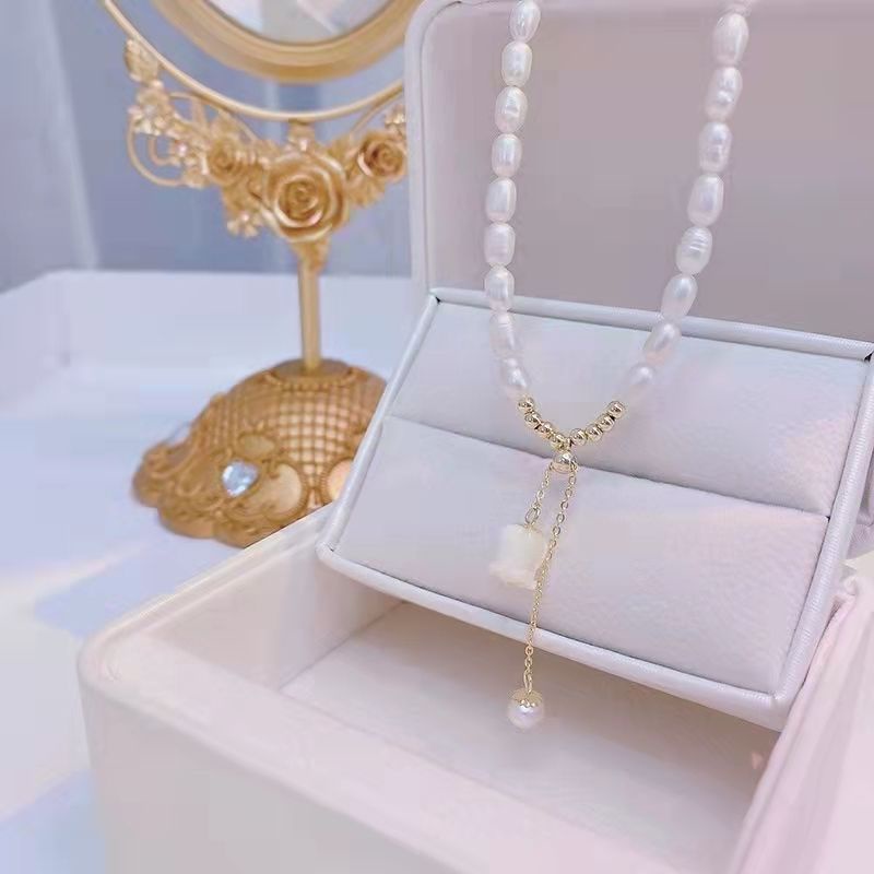 Bộ Vòng Cổ / Vòng Tay / Dây Chuyền Ngọc Trai Tự Nhiên Hoa Lily Cao Cấp Phong Cách Ba