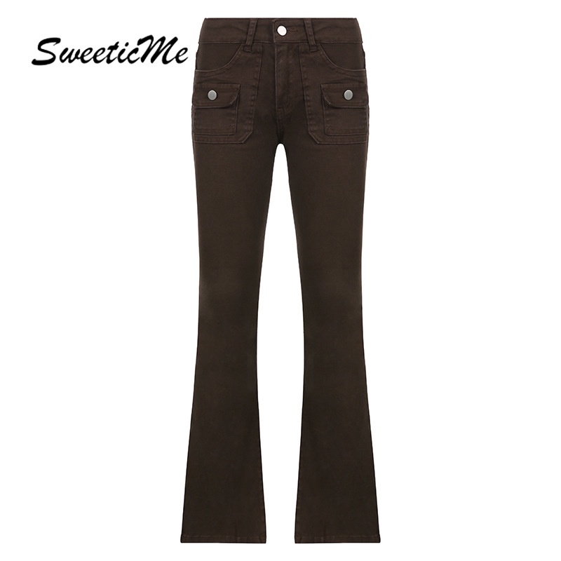 Sweeticme Quần Jean Ống Đứng Lưng Thấp Phong Cách Retro   Cho Nữ