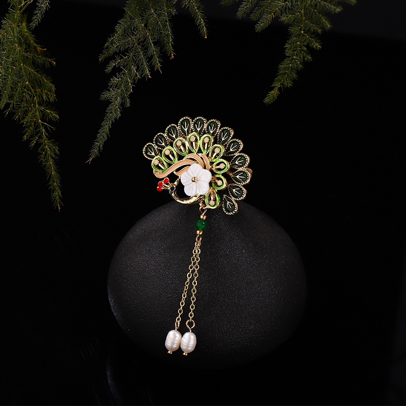 Ghim Cài Áo Hình Chim Công Đính Ngọc Trai Sang Trọng