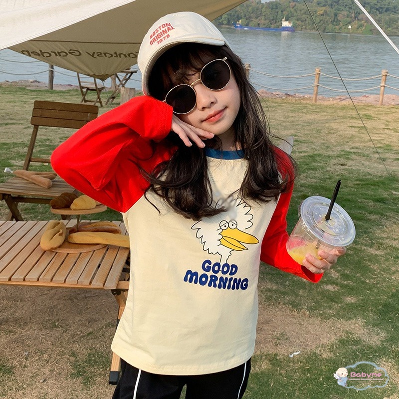 Áo Thun Tay Dài Cổ Tròn In Họa Tiết Hoạt Hình Dành Cho Bé Gái