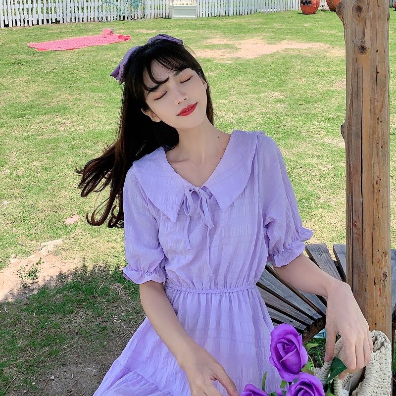 Đầm Ngắn Tay Cổ Búp Bê Phối Ren Xinh Xắn Dành Cho Nữ | BigBuy360 - bigbuy360.vn