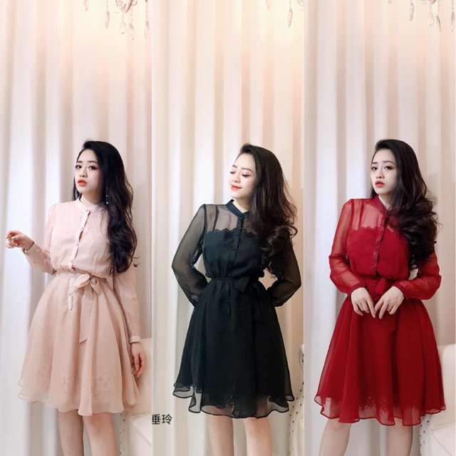 (NEW) ĐẦM XOÈ VOAN LƯỚI CHÂN REN