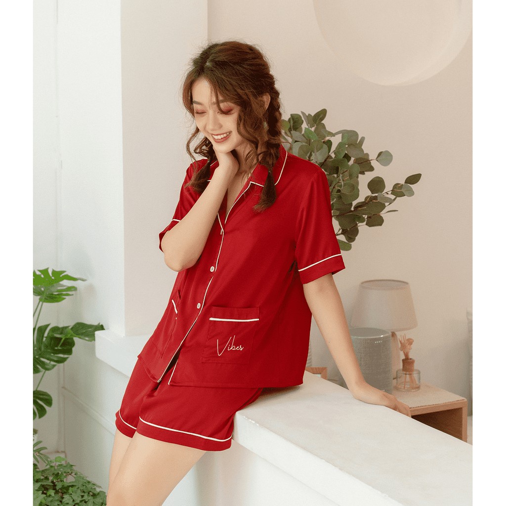 VIBES Đồ bộ Pijama ngắn Lụa trơn cao cấp Candy Silk Py Set