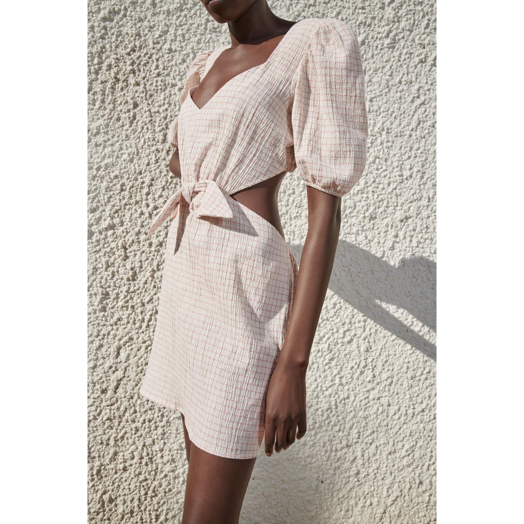 ZARA - Đầm linen nữ thiết kế hở eo 00387066330