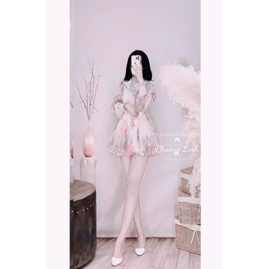 Váy tơ hoa cổ bẻ