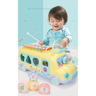 0119 Đồ chơi xe ô tô bus thả hình khối kèm đàn cho bé