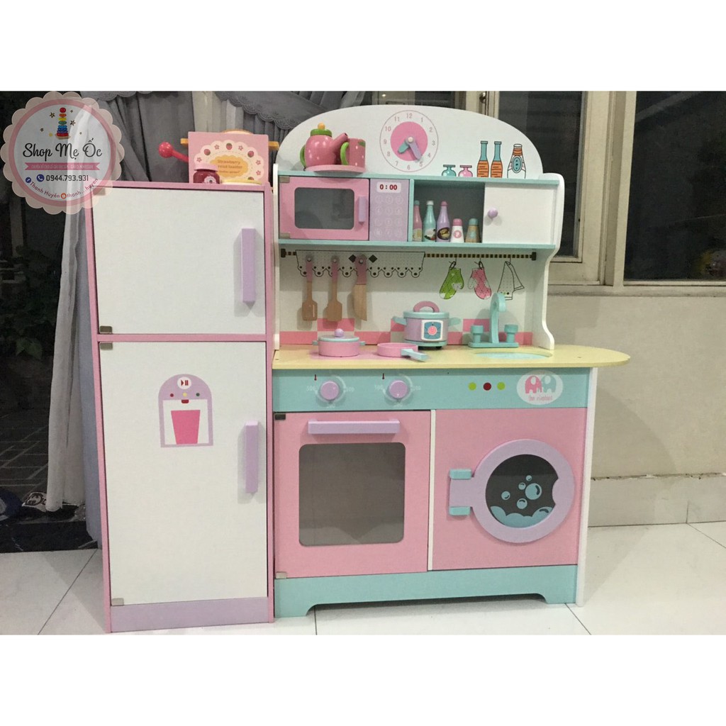 (HÀNG CÓ SẴN)Đồ Chơi Gỗ - Nhà Bếp Liên Hoàn Refrigerator Kitchens + Tủ Lạnh + Máy Giặt