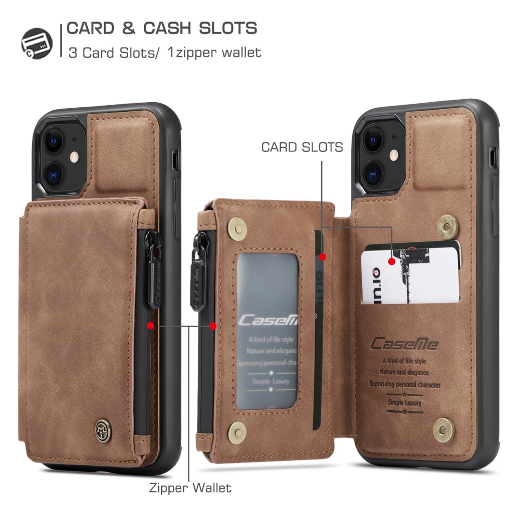 Bao da PU thiết kế dạng ví có dây kéo cho iPhone 12 11 Pro Max XS Max XR 12 Mini X | BigBuy360 - bigbuy360.vn