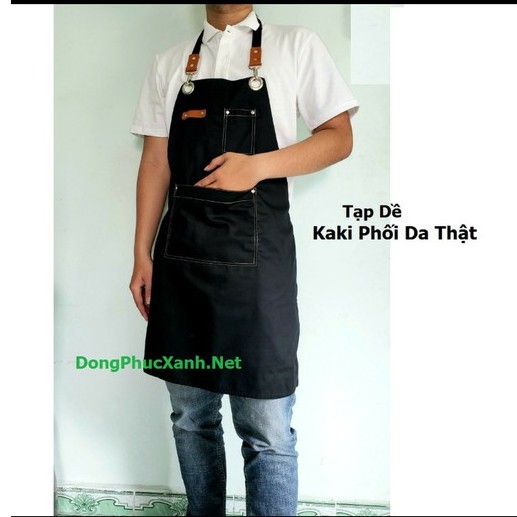 Tạp dề pha chế chống thấm Vintage vải kaki dành cho nam nữ phục vụ đồng phục nhân viên cà phê nhà hàng