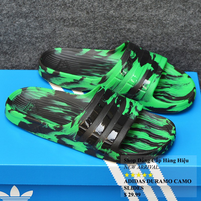 Dép Adidas Duramo Camo đen xanh lá sọc bóng