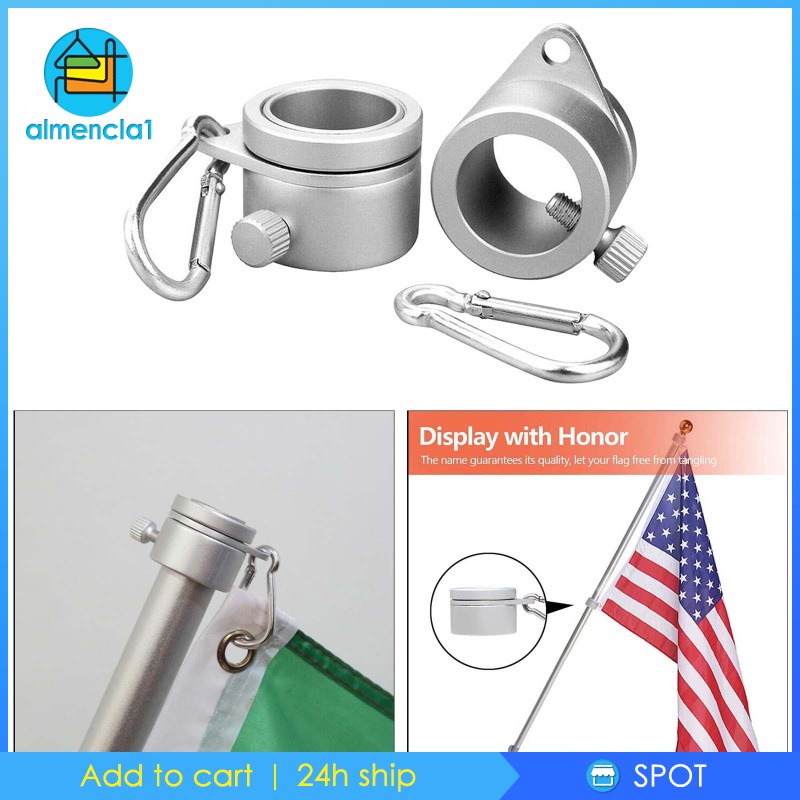 [ALMENCLA1] 2 Pack Flag Pole Rings Clip Grommet for 1 inch Dia. Anti Wrap with Carabiner