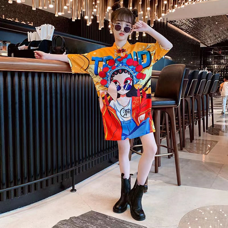 Đầm Sườn Xám Truyền Thống Trung Hoa Mùa Hè Tay Cộc Cá Tính Cho Bé Gái