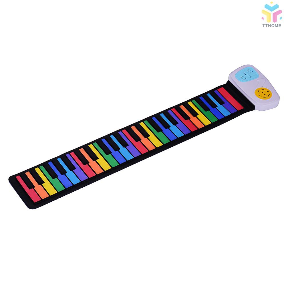 Bàn phím piano điện 49 phím silicon nhiều màu sắc dạng cuộn tích hợp loa nghe nhạc cho trẻ em