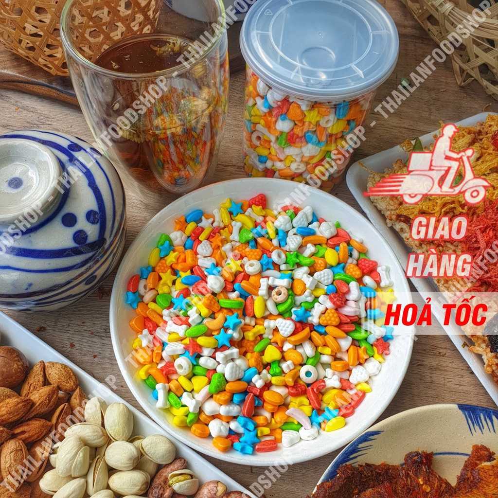 Kẹo Ngũ Sắc Lon 450Gram (Mix Lộn Xộn Nhiều Hình, Nhiều Màu)