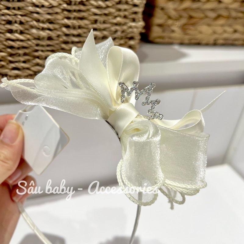 Bờm ren nơ vương niệm handmade cho bé