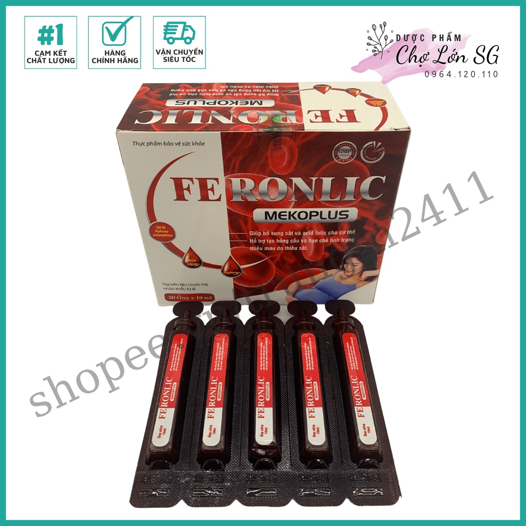 Siro sắt ống FERONLIC  Mekoplus hỗ trợ tạo hồng cầu, hạn chế tình trạng thiếu máu - Hộp 20 ống
