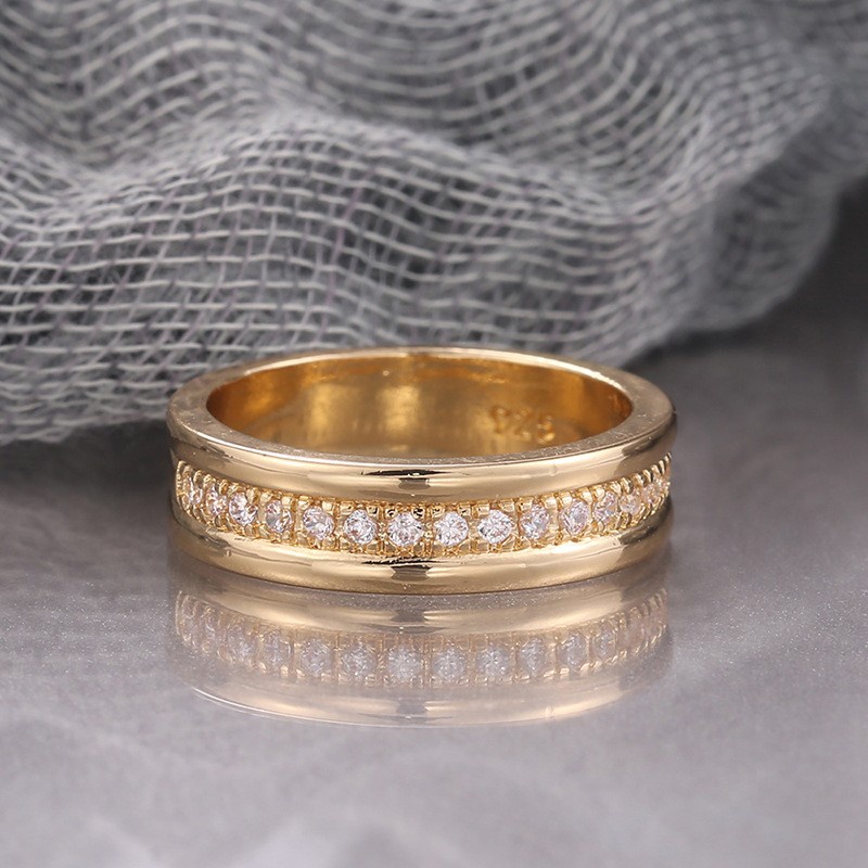 Nhẫn Cưới Thép Titan Mạ Vàng Bạc Đính Đá Zircon Đơn Giản Thời Trang Cho Nam Nữ