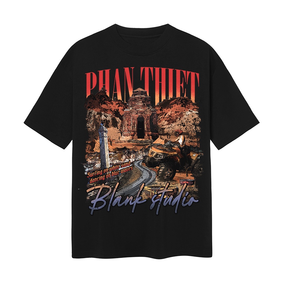 BLANK | Áo Thun PHAN THIẾT Tay Lỡ Unisex - Đen/TAN Cổ Tròn