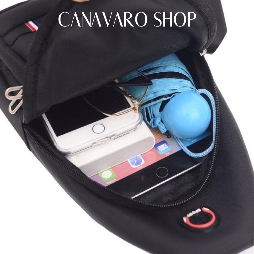 Túi đeo chéo nam vải canvas chống nước 3 ngăn phong cách Hàn Quốc CANAVARO SHOP CN85T