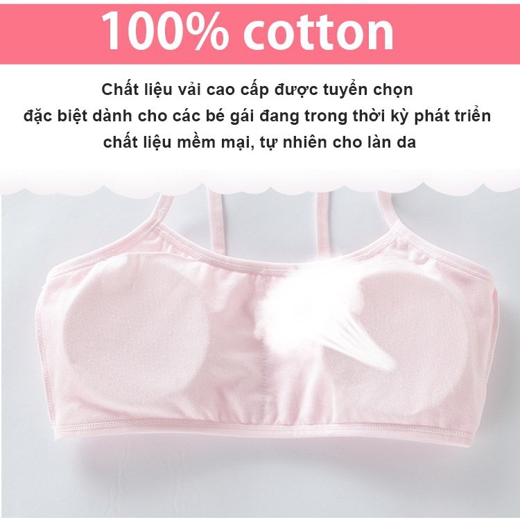 Bộ 5 Áo lót bé gái học sinh vải cotton dây nhỏ mút mỏng tháo rời- ao lot be gai hoc sinh day nho