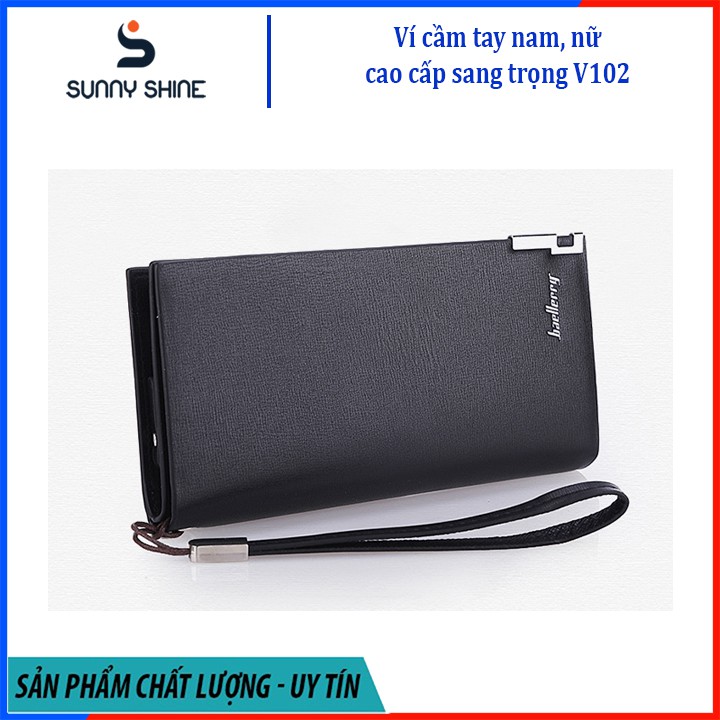 Ví cầm tay dài Baellerry nữ, nam da PU phối da bò dáng đứng cao cấp đen, nâu, dự tiệc sang trọng vừa điện thoại V102 | BigBuy360 - bigbuy360.vn