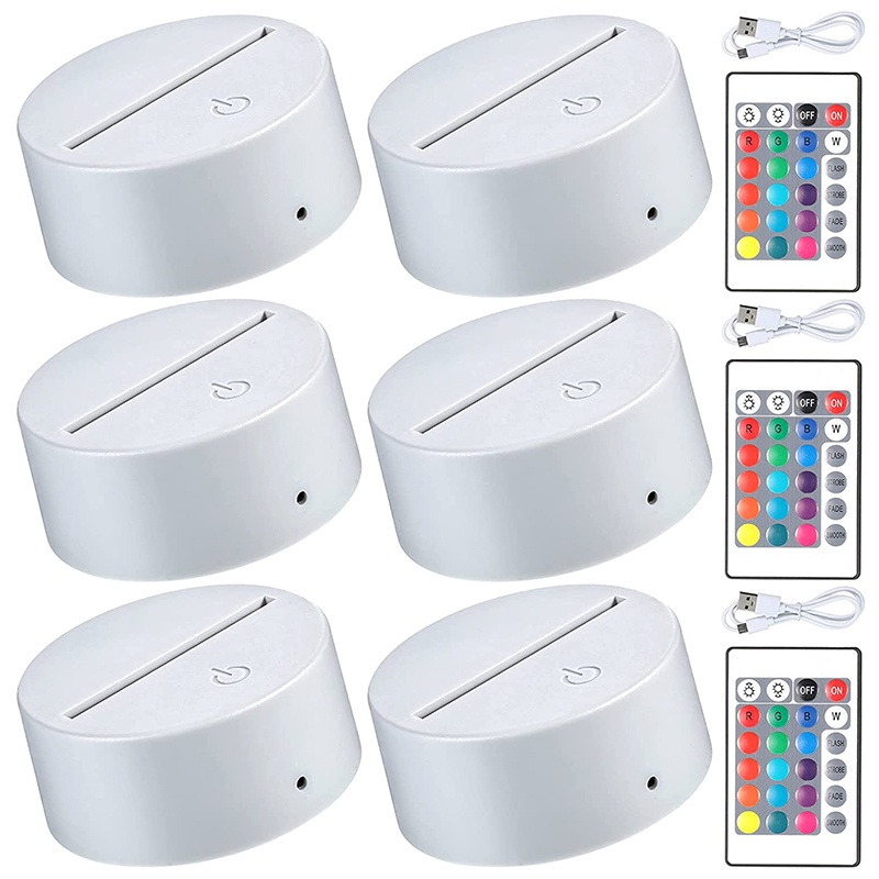 Bộ 6 Đế Đèn LED 3D 16 Màu Bằng Acrylic Và Resin Dùng Trang Trí Kính