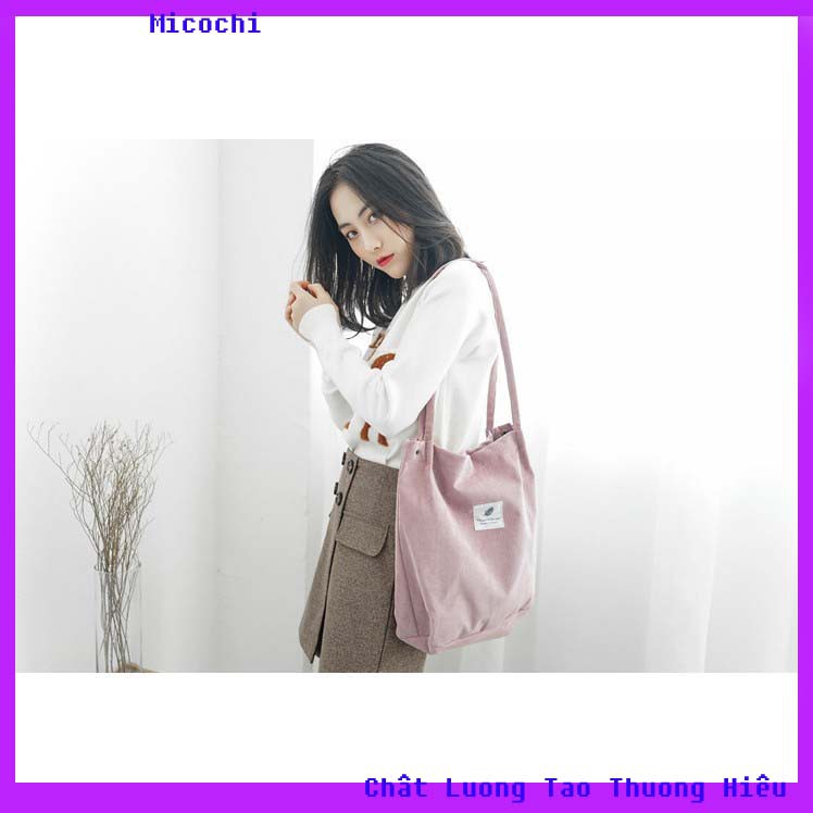 Túi Vải Tote Nữ Nhung Đeo Vai Style Hàn Quốc Dùng Đi Học Du Lịch Tiện Lợi TV02_micochi
