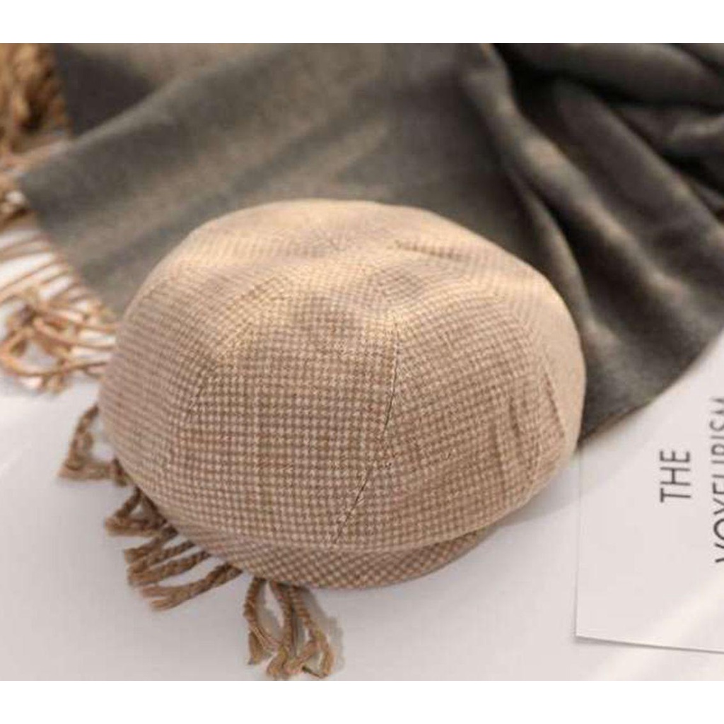 Mũ Beret Cotton Polyester Họa Tiết Caro Cổ Điển Cho Nữ